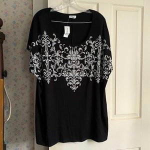Dressbarn Black Top with White design